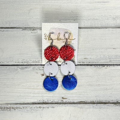 DAISY -  Leather Earrings  ||   <BR> METALLIC RED PEBBLED, <BR> MATTE WHITE, <BR> METALLIC BLUE SMOOTH