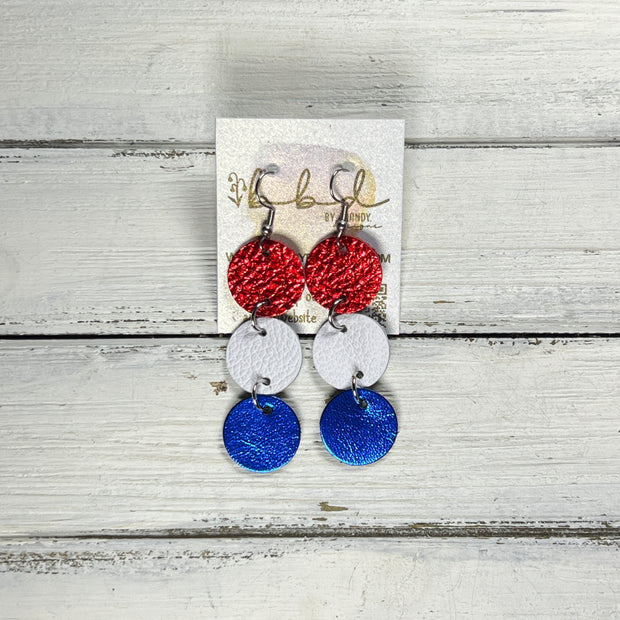 DAISY -  Leather Earrings  ||   <BR> METALLIC RED PEBBLED, <BR> MATTE WHITE, <BR> METALLIC BLUE SMOOTH