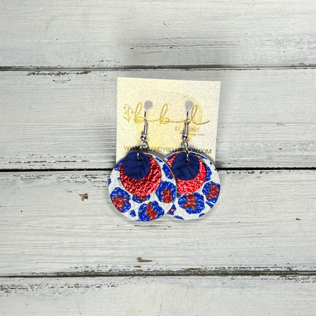 GRAY -  Leather Earrings  ||   <BR> COBALT BLUE PLAID, <BR> MATTE LILAC RED PEBBLED, <BR> AMERICANA LEOPARD PRINT