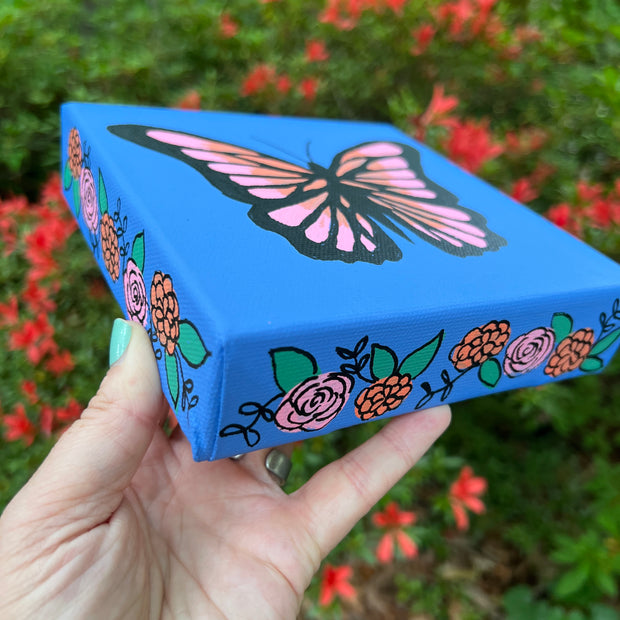 6" x 6" x 1.5" THICK Painting on wrapped canvas by Brandy Bell (Blue Butterfly)