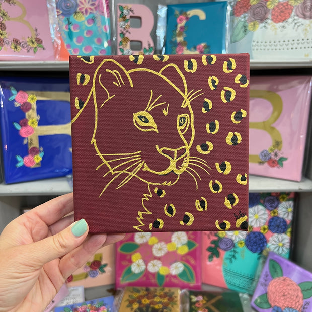 6" x 6" x 1.5" THICK Painting on wrapped canvas by Brandy Bell (Leopard)