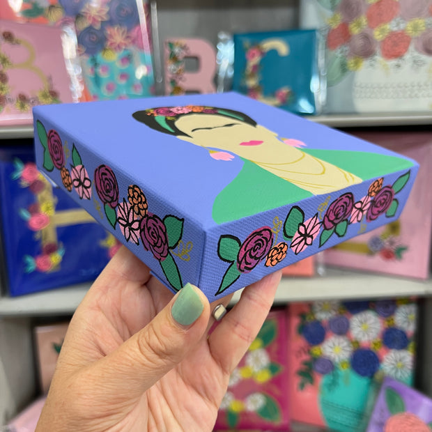 6" x 6" x 1.5" THICK Painting on wrapped canvas by Brandy Bell (Frida Kahlo)