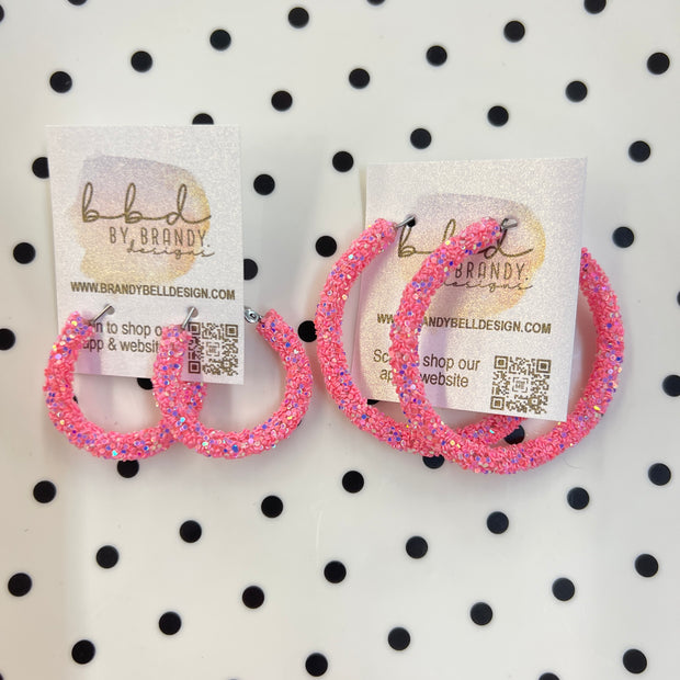 GLITTER ROPE HOOPS By Brandy Designs <br> HOT PINK