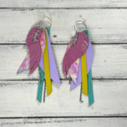 ROXY -  Leather Earrings  ||   <BR> MERMAID CHARM, <BR> SHIMMER BUBBLEGUM PINK, <BR> PINK TIE DYE, <BR> MATTE LILAC SMOOTH, <BR> MATTE BRIGHT YELLOW, <BR> AQUA PALMS