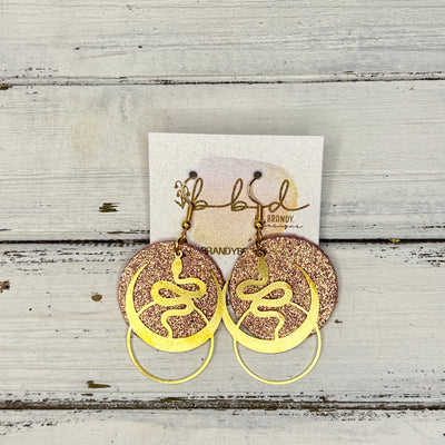 SUEDE + STEEL *Limited Edition* COLLECTION || Leather Earrings ||  <br> GOLD METAL SNAKE & MOON || <br> SHIMMER VINTAGE PINK