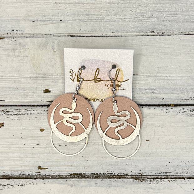 SUEDE + STEEL *Limited Edition* COLLECTION || Leather Earrings ||  <br> SILVER METAL SNAKE & MOON || <br> MATTE BLUSH PINK