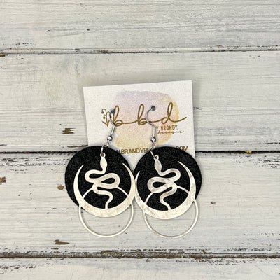SUEDE + STEEL *Limited Edition* COLLECTION || Leather Earrings ||  <br> SILVER METAL SNAKE & MOON || <br> SHIMMER BLACK