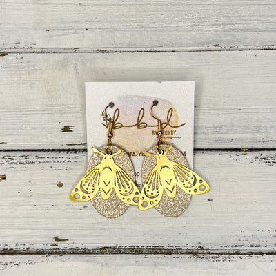 SUEDE + STEEL *Limited Edition* || Leather Earrings || BRASS BEE/BUTTERFLY/MOTH ACCENT || <BR> SHIMMER ROSE GOLD