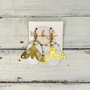 SUEDE + STEEL *Limited Edition* || Leather Earrings || BRASS BEE/BUTTERFLY/MOTH ACCENT || <BR> MATTE WHITE