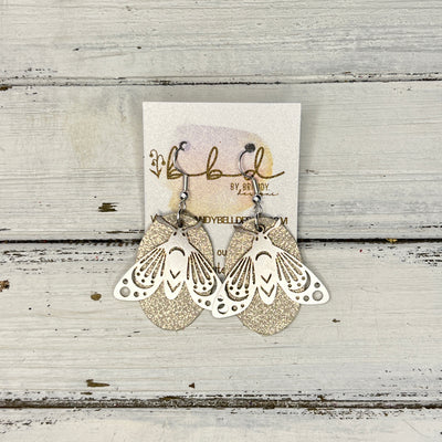 SUEDE + STEEL *Limited Edition* || Leather Earrings || SILVER BEE/BUTTERFLY/MOTH ACCENT || <BR> SHIMMER ROSE GOLD