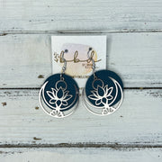 SUEDE + STEEL *Limited Edition* COLLECTION || Leather Earrings ||  <br> SILVER METAL LOTUS & MOON || <br> MATTE DARK TEAL