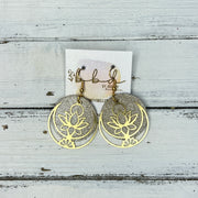 SUEDE + STEEL *Limited Edition* COLLECTION || Leather Earrings ||  <br> GOLD METAL LOTUS & MOON || <br> SHIMMER CHAMPAGNE
