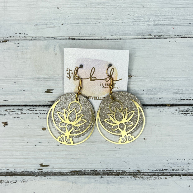 SUEDE + STEEL *Limited Edition* COLLECTION || Leather Earrings ||  <br> GOLD METAL LOTUS & MOON || <br> SHIMMER CHAMPAGNE