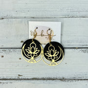 SUEDE + STEEL *Limited Edition* COLLECTION || Leather Earrings ||  <br> GOLD METAL LOTUS & MOON || <br> SHIMMER BLACK