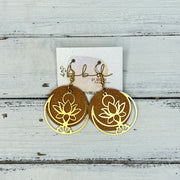 SUEDE + STEEL *Limited Edition* COLLECTION || Leather Earrings ||  <br> GOLD METAL LOTUS & MOON || <br> PEARLIZED TOPAZ