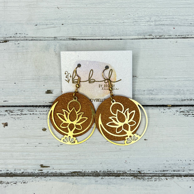 SUEDE + STEEL *Limited Edition* COLLECTION || Leather Earrings ||  <br> GOLD METAL LOTUS & MOON || <br> PEARLIZED TOPAZ