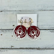 SUEDE + STEEL *Limited Edition* COLLECTION || Leather Earrings ||  <br> SILVER METAL LOTUS & MOON || <br> MATTE DARK RED