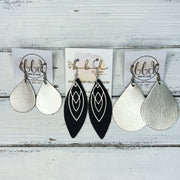 SUEDE + STEEL *Limited Edition* COLLECTION || Leather Earrings ||SILVER MARQUISE, <BR> MATTE NAVY BLUE*