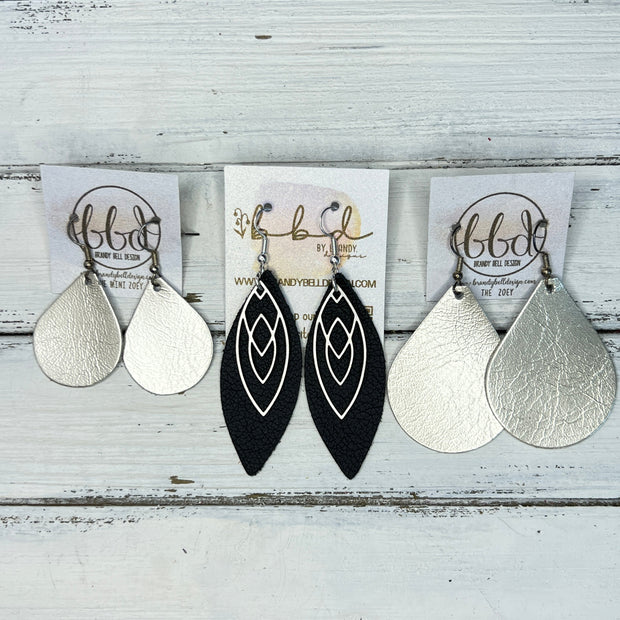 SUEDE + STEEL *Limited Edition* COLLECTION || Leather Earrings ||SILVER MARQUISE, <BR> MATTE NAVY BLUE*