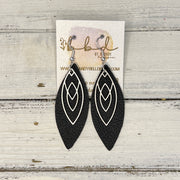 SUEDE + STEEL *Limited Edition* COLLECTION || Leather Earrings ||SILVER MARQUISE, <BR> MATTE BLACK
