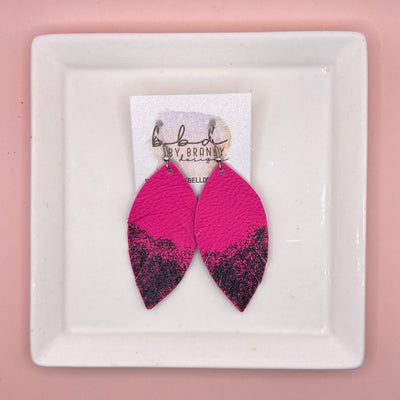 ✨ GLITTER  "DIPPED" MAISY (2 SIZES!) - Genuine Leather Earrings  || MATTE NEON PINK  + BLACK GLITTER "DIPPED" FINISH