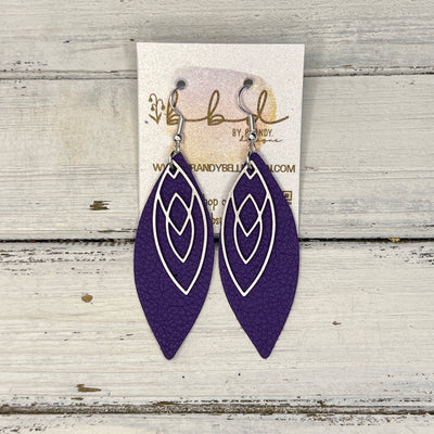 SUEDE + STEEL *Limited Edition* COLLECTION || Leather Earrings ||SILVER MARQUISE, <BR> MATTE PURPLE