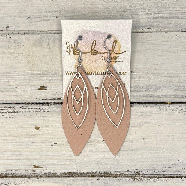 SUEDE + STEEL *Limited Edition* COLLECTION || Leather Earrings ||SILVER MARQUISE, <BR> MATTE BLUSH PINK