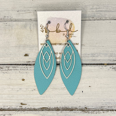 SUEDE + STEEL *Limited Edition* COLLECTION || Leather Earrings ||SILVER MARQUISE, <BR> MATTE ROBINS EGG BLUE