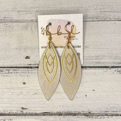 SUEDE + STEEL *Limited Edition* COLLECTION || Leather Earrings ||GOLD MARQUISE, <BR> CHAMPAGNE PEARL