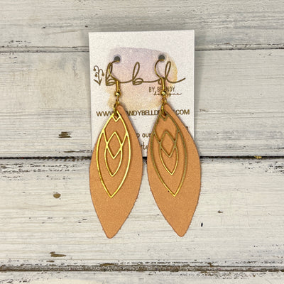 SUEDE + STEEL *Limited Edition* COLLECTION || Leather Earrings ||GOLD MARQUISE, <BR> PEARLIZED PINK