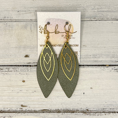 SUEDE + STEEL *Limited Edition* COLLECTION || Leather Earrings ||GOLD MARQUISE, <BR> PEARLIZED OLIVE GREEN