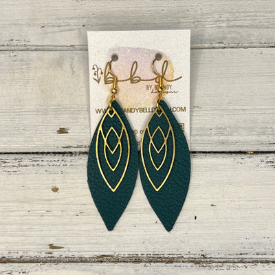 SUEDE + STEEL *Limited Edition* COLLECTION || Leather Earrings ||GOLD MARQUISE, <BR> MATTE DARK TEAL