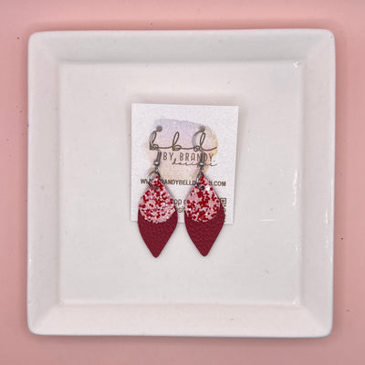 JEAN -  Leather Earrings  ||   <BR> VALENTINE RED & PINK GLITTER (FAUX LEATHER), <BR> MATTE RED