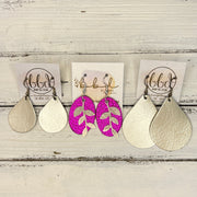 SUEDE + STEEL *Limited Edition* COLLECTION || Leather Earrings || SILVER LEAVES, <BR> SHIMMER VINTAGE PINK