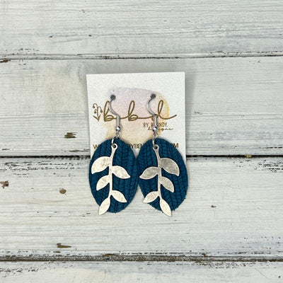 SUEDE + STEEL *Limited Edition* COLLECTION || Leather Earrings || SILVER LEAVES, <BR> TEAL PALMS