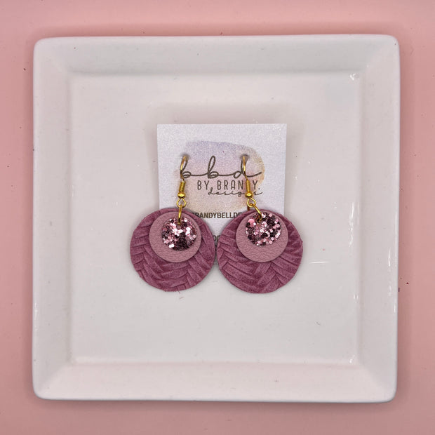 GRAY -  Leather Earrings  ||   <BR> PINK GLITTER (FAUX LEATHER), <BR> MATTE LIGHT PINK, <BR> BLUSH BRAID