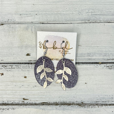 SUEDE + STEEL *Limited Edition* COLLECTION || Leather Earrings || SILVER LEAVES, <BR> SHIMMER LAVENDER