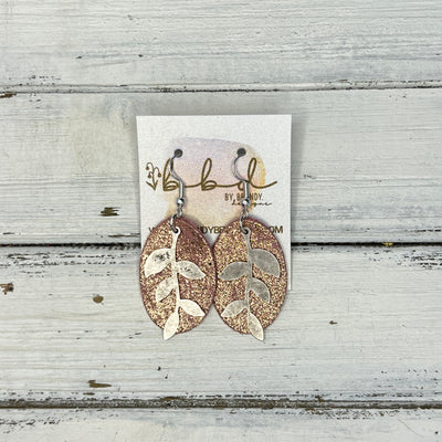SUEDE + STEEL *Limited Edition* COLLECTION || Leather Earrings || SILVER LEAVES, <BR> SHIMMER VINTAGE PINK