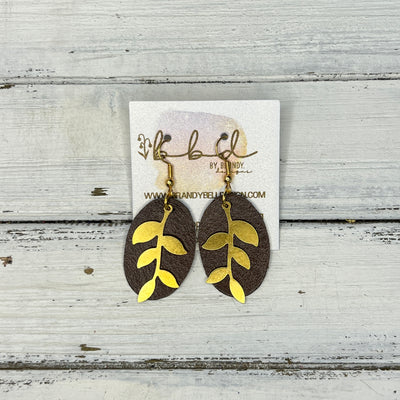 SUEDE + STEEL *Limited Edition* COLLECTION || Leather Earrings || GOLD LEAVES, <BR> PEARLIZED BROWN
