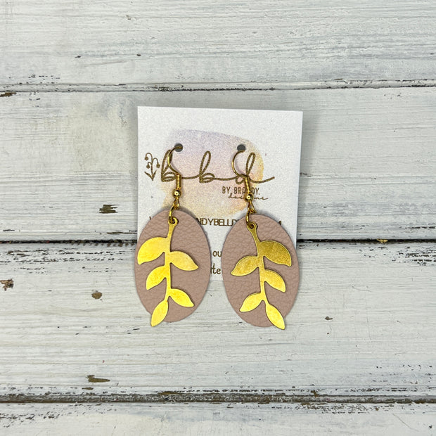 SUEDE + STEEL *Limited Edition* COLLECTION || Leather Earrings || GOLD LEAVES, <BR> MATTE BLUSH PINK