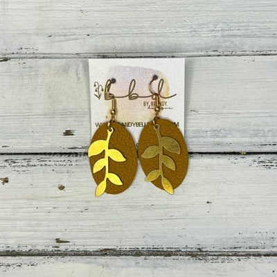 SUEDE + STEEL *Limited Edition* COLLECTION || Leather Earrings || GOLD LEAVES, <BR> MATTE MUSTARD