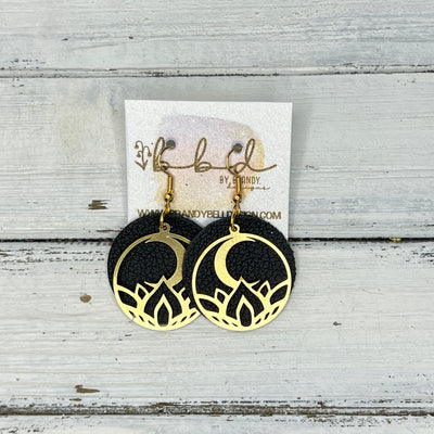 SUEDE + STEEL *Limited Edition* COLLECTION || Leather Earrings ||  <br> GOLD METAL FLOWER & MOON || <br> MATTE BLACK