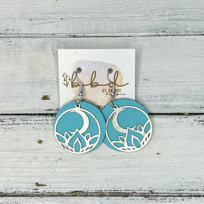 SUEDE + STEEL *Limited Edition* COLLECTION || Leather Earrings ||  <br> SILVER METAL FLOWER & MOON || <br> MATTE ROBINS EGG BLUE