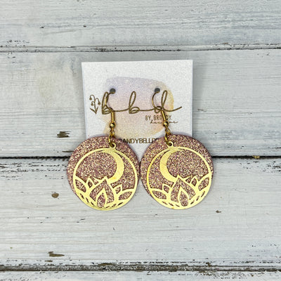 SUEDE + STEEL *Limited Edition* COLLECTION || Leather Earrings ||  <br> GOLD METAL FLOWER & MOON || <br> SHIMMER VINTAGE PINK