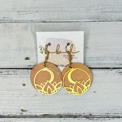 SUEDE + STEEL *Limited Edition* COLLECTION || Leather Earrings ||  <br> GOLD METAL FLOWER & MOON || <br> PEARLIZED PINK