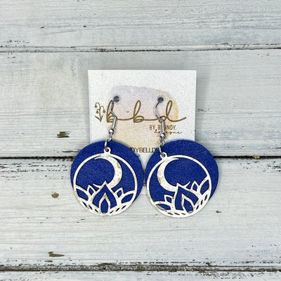 SUEDE + STEEL *Limited Edition* COLLECTION || Leather Earrings ||  <br> SILVER METAL FLOWER & MOON || <br> ELECTRIC COBALT BLUE