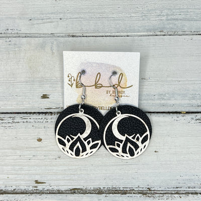 SUEDE + STEEL *Limited Edition* COLLECTION || Leather Earrings ||  <br> SILVER METAL FLOWER & MOON || <br> MATTE BLACK