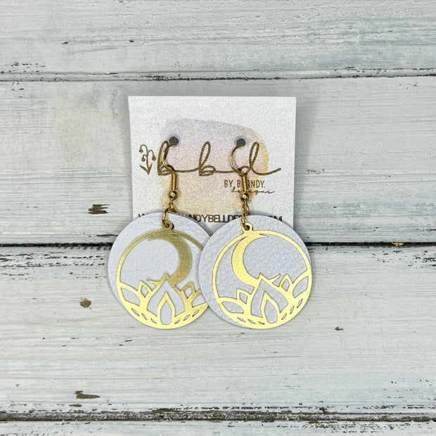 SUEDE + STEEL *Limited Edition* COLLECTION || Leather Earrings ||  <br> GOLD METAL FLOWER & MOON || <br> MATTE WHTE