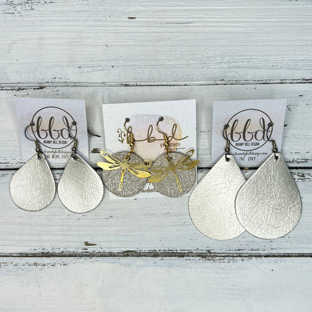 SUEDE + STEEL *Limited Edition* COLLECTION || Leather Earrings ||  <br> GOLD METAL DRAGONFLY || <br> SHIMMER BLACK