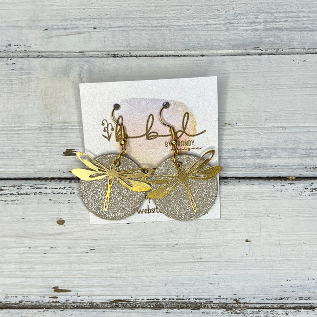 SUEDE + STEEL *Limited Edition* COLLECTION || Leather Earrings ||  <br> GOLD METAL DRAGONFLY || <br> SHIMMER CHAMPAGNE